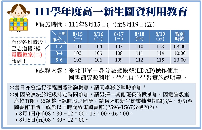 111學年度圖書資訊利用教育課程